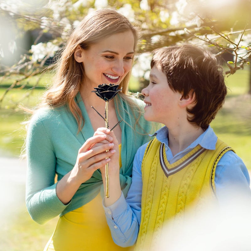 SW Rose Gifts for Women Forever Black Gold Dipped Rose 24k Gold Plated Eternal Flower Rose Birthsday for Her Mom Women Anniversary Valentines Day Mothers Day - Image 4